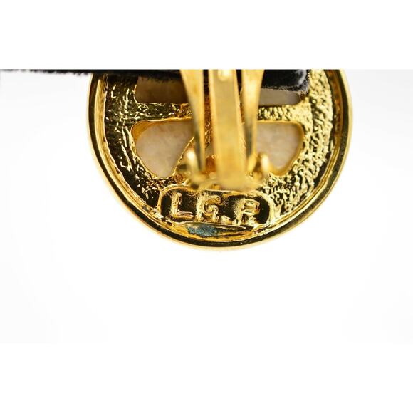 L.G. P. Vintage Clip On Cabochon Earrings Heavy Marbled Chunky Signed 1980s 9L - Picture 10 of 12